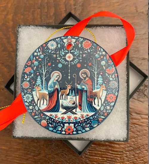 2025 Personalized Scandinavian Nativity Christmas Ornament: Ceramic Folk Art Keepsake